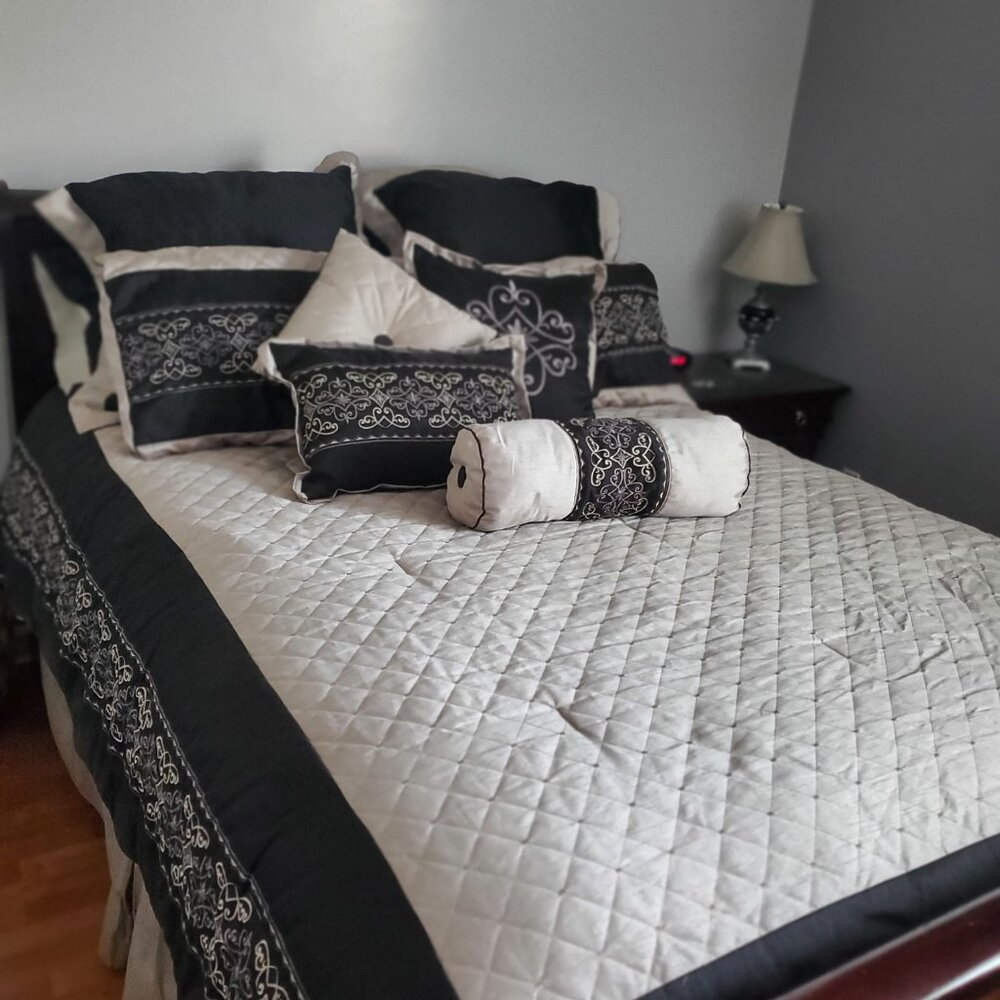 Comforter Bed Whole Set  Comforter Throw Pillows Shams Sheets Dust Ruf & Lamp